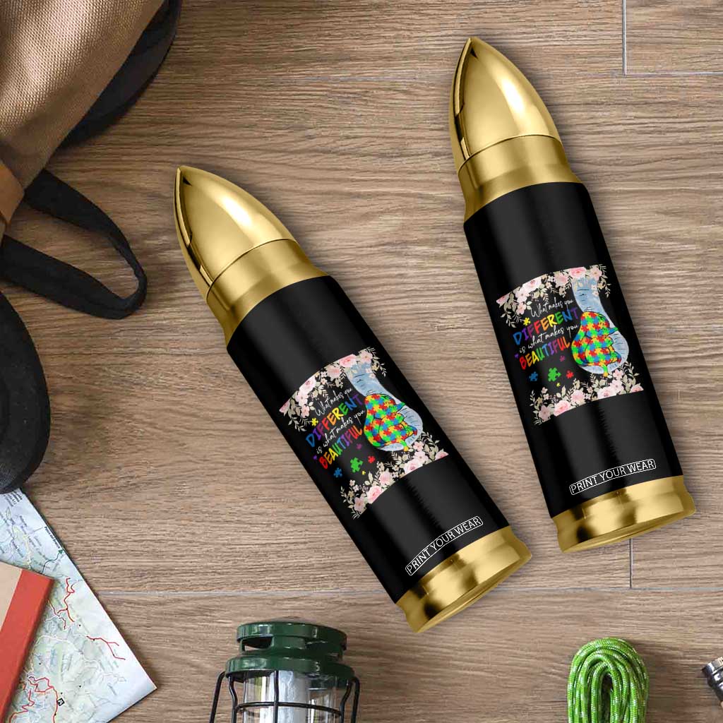 Autism Awareness Bullet Tumbler What Makes You Different Is What Makes You Beautiful Autistic Elephant Mom TS09 Print Your Wear