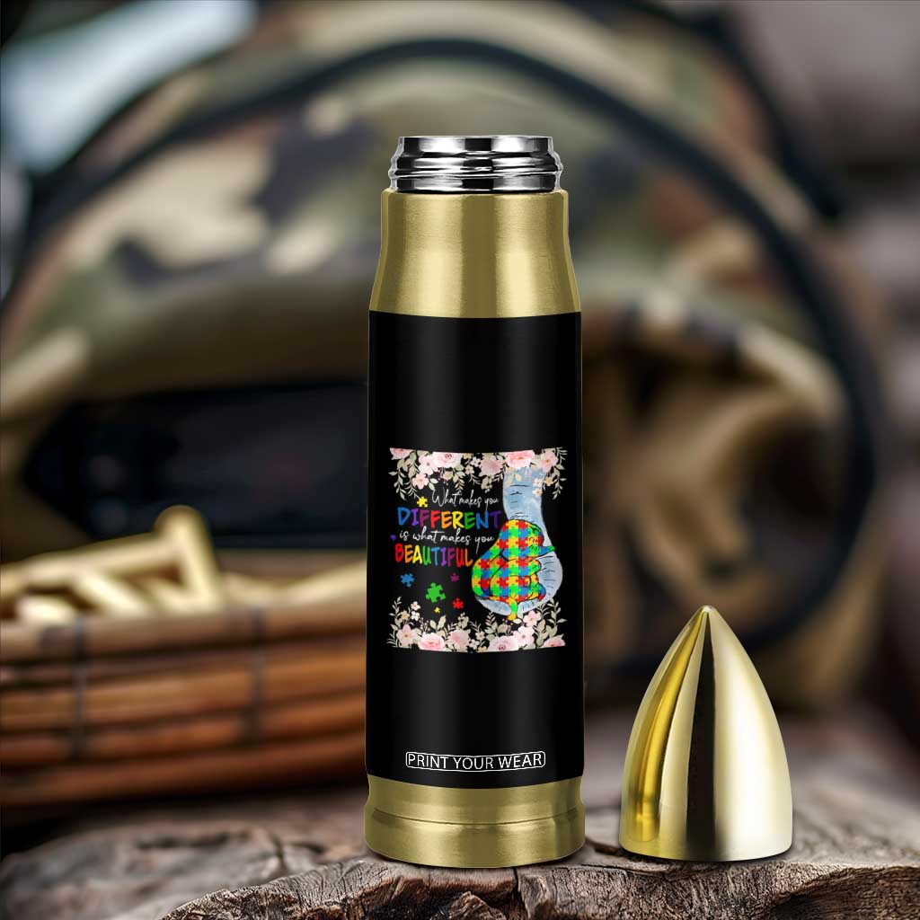 Autism Awareness Bullet Tumbler What Makes You Different Is What Makes You Beautiful Autistic Elephant Mom TS09 Print Your Wear