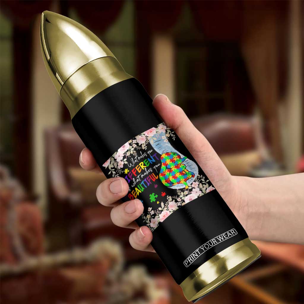 Autism Awareness Bullet Tumbler What Makes You Different Is What Makes You Beautiful Autistic Elephant Mom TS09 Print Your Wear