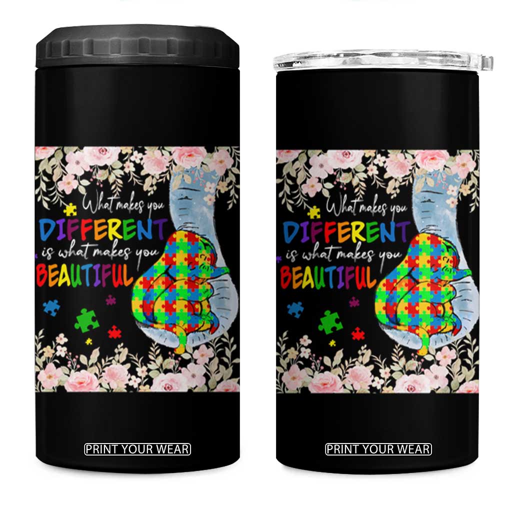 Autism Awareness 4 in 1 Can Cooler Tumbler What Makes You Different Is What Makes You Beautiful Autistic Elephant Mom TS09 One Size: 16 oz Black Print Your Wear