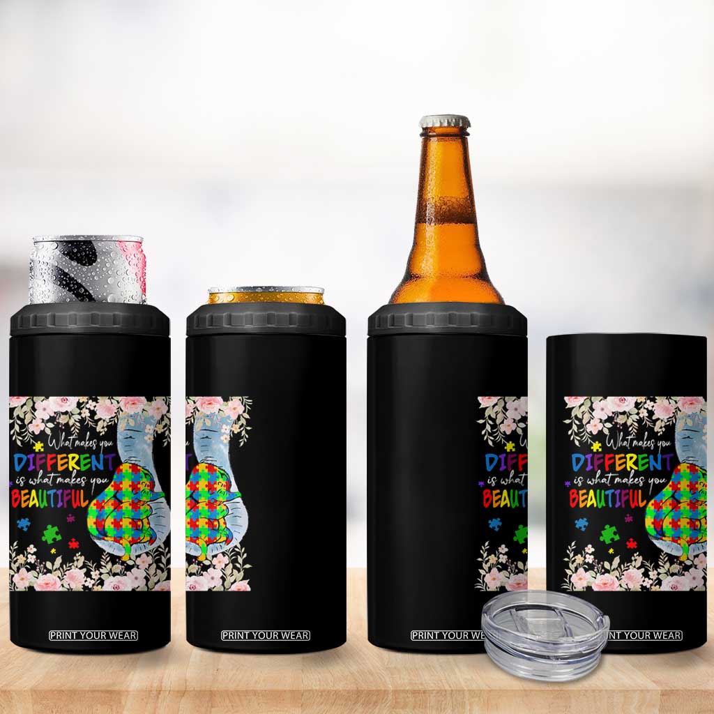 Autism Awareness 4 in 1 Can Cooler Tumbler What Makes You Different Is What Makes You Beautiful Autistic Elephant Mom TS09 Print Your Wear