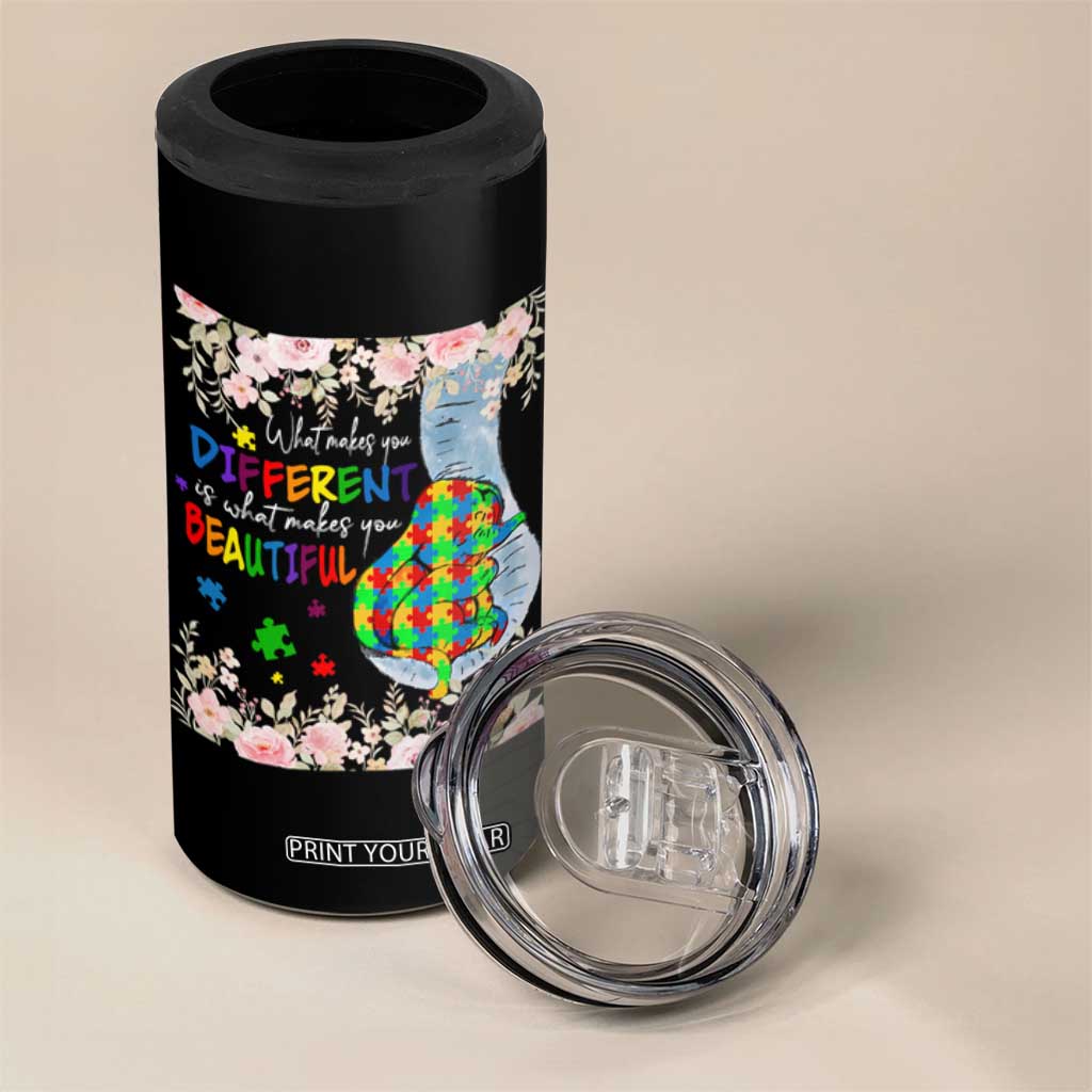 Autism Awareness 4 in 1 Can Cooler Tumbler What Makes You Different Is What Makes You Beautiful Autistic Elephant Mom TS09 Print Your Wear
