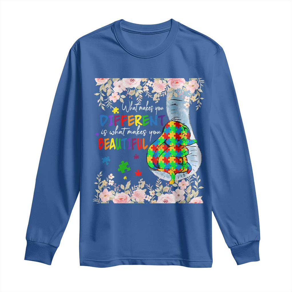 Autism Awareness Long Sleeve Shirt What Makes You Different Is What Makes You Beautiful Autistic Elephant Mom TS09 Royal Blue Print Your Wear