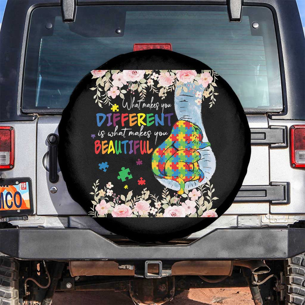 Autism Awareness Spare Tire Cover What Makes You Different Is What Makes You Beautiful Autistic Elephant Mom TS09 No hole Black Print Your Wear
