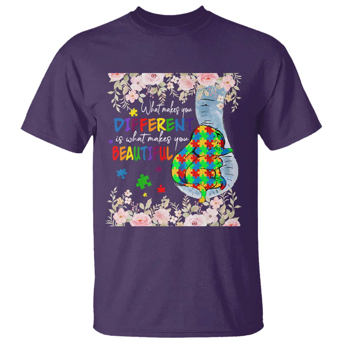 Autism Awareness T Shirt What Makes You Different Is What Makes You Beautiful Autistic Elephant Mom TS09 Purple Print Your Wear