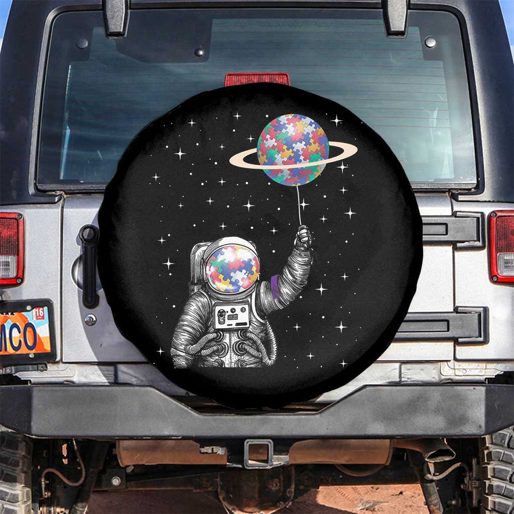 Autism Awareness Spare Tire Cover Astronaut Puzzle Balloon Autistic Outer Space TS09 No hole Black Print Your Wear