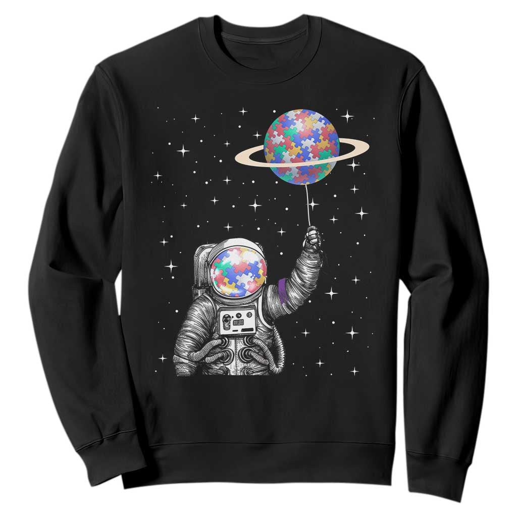 Autism Awareness Sweatshirt Astronaut Puzzle Balloon Autistic Outer Space TS09 Black Printyourwear
