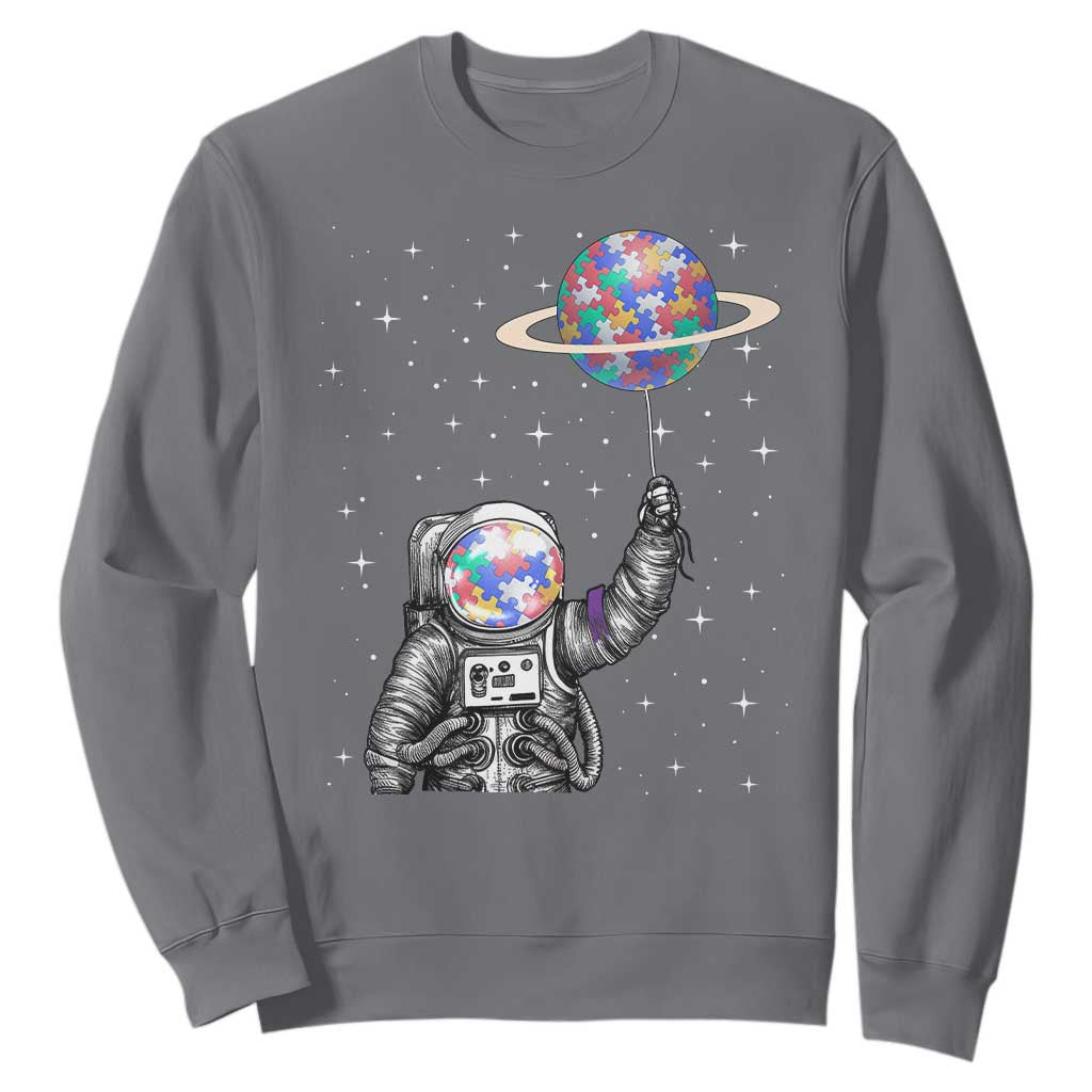 Autism Awareness Sweatshirt Astronaut Puzzle Balloon Autistic Outer Space TS09 Charcoal Printyourwear