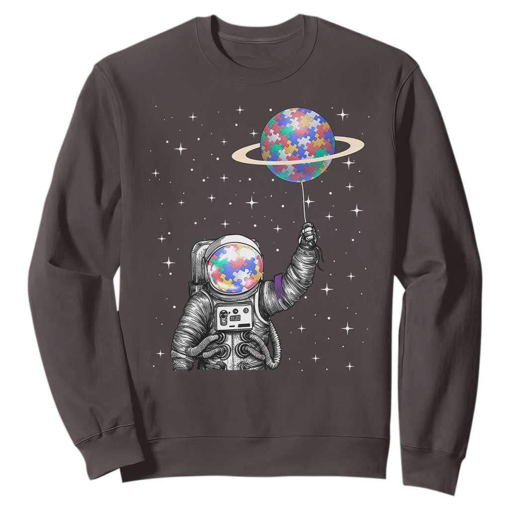Autism Awareness Sweatshirt Astronaut Puzzle Balloon Autistic Outer Space TS09 Dark Chocolate Printyourwear