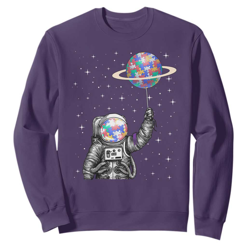 Autism Awareness Sweatshirt Astronaut Puzzle Balloon Autistic Outer Space TS09 Purple Printyourwear