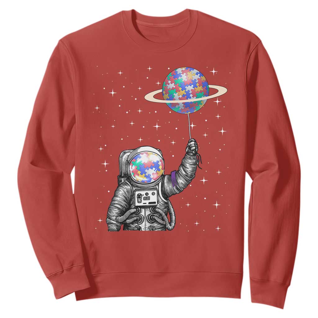 Autism Awareness Sweatshirt Astronaut Puzzle Balloon Autistic Outer Space TS09 Red Printyourwear