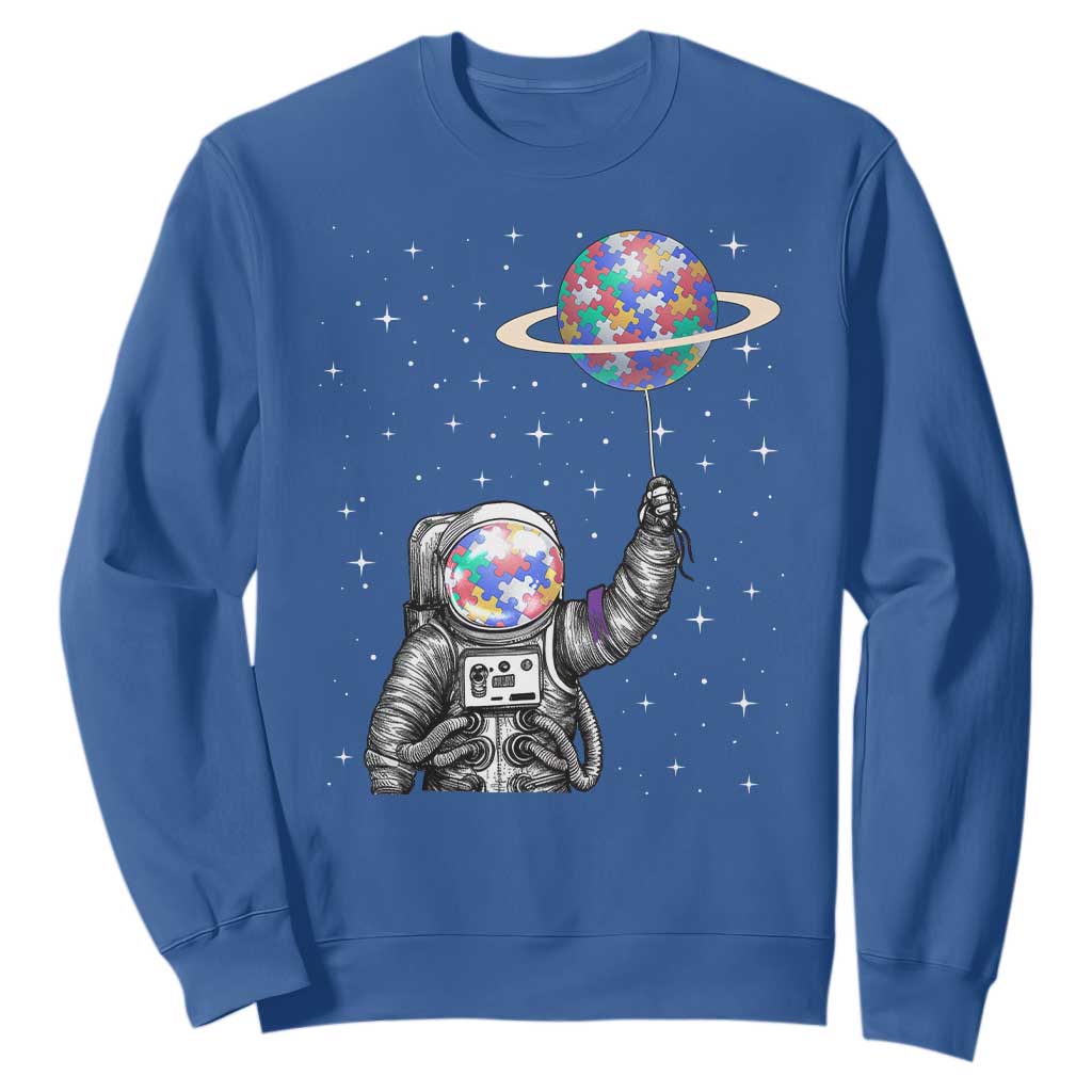 Autism Awareness Sweatshirt Astronaut Puzzle Balloon Autistic Outer Space TS09 Royal Blue Printyourwear
