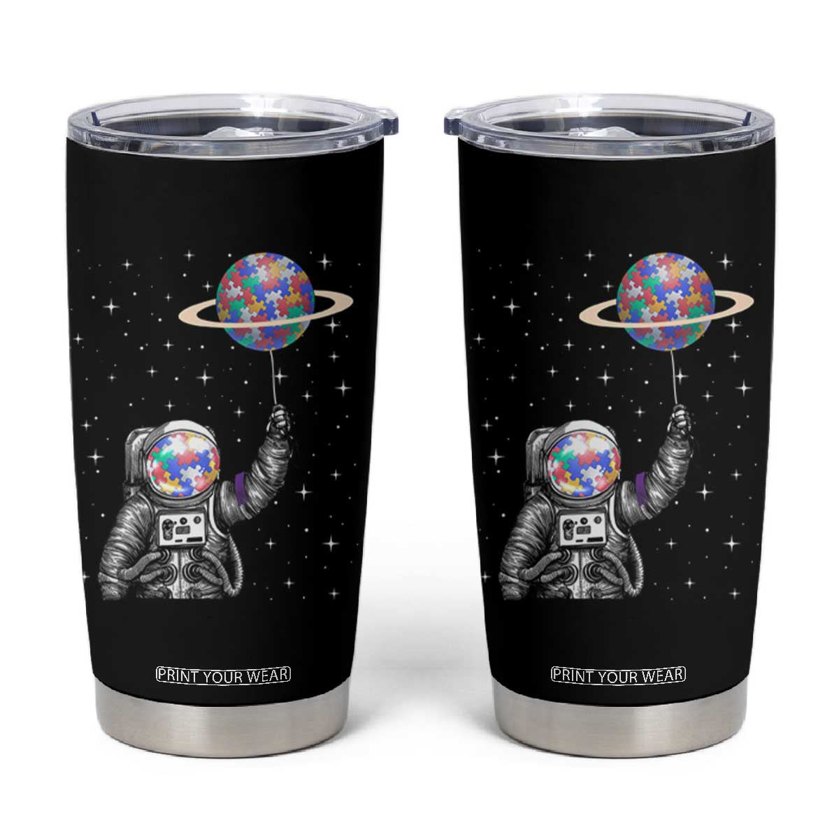 Autism Awareness Tumbler Cup Astronaut Puzzle Balloon Autistic Outer Space TS09 Black Print Your Wear