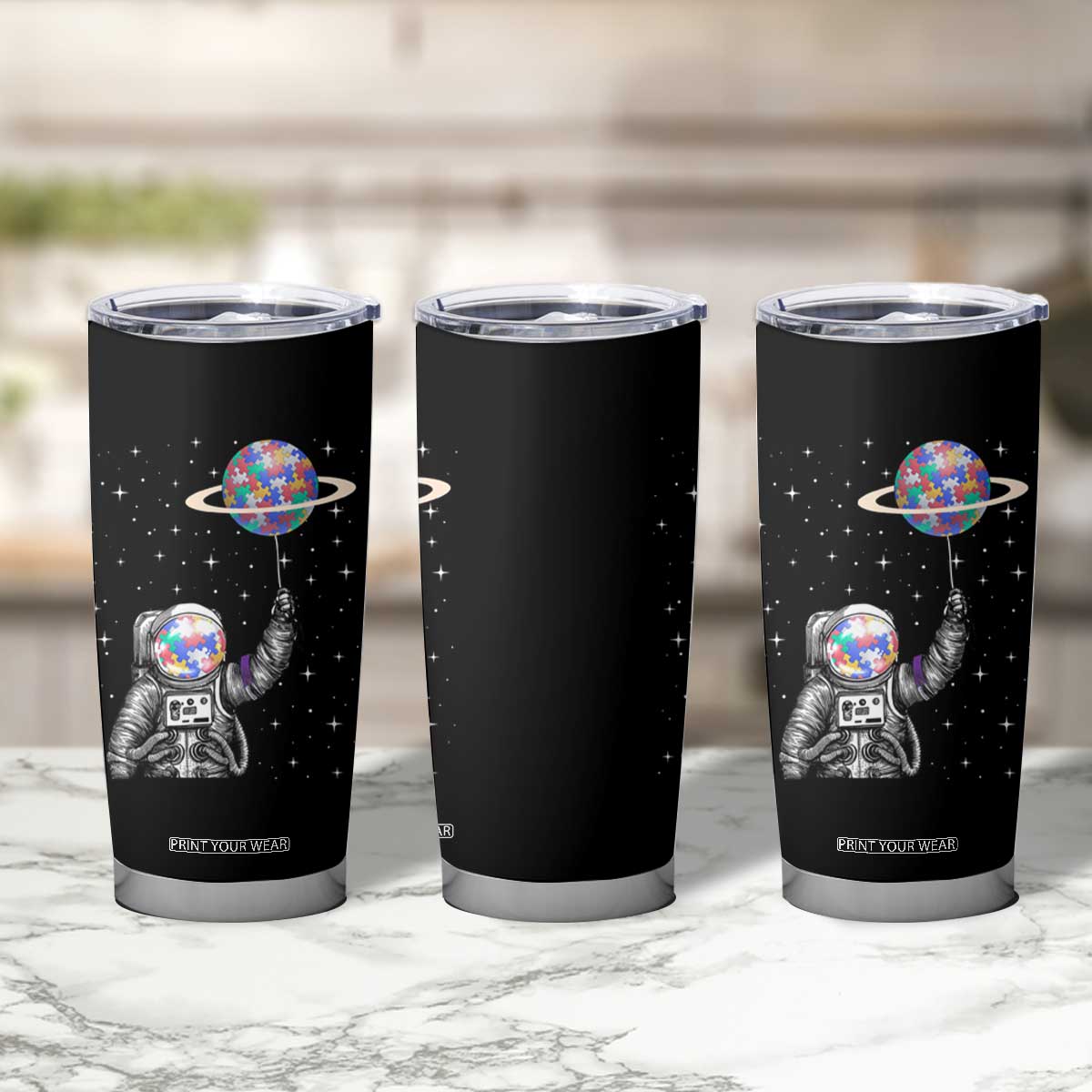Autism Awareness Tumbler Cup Astronaut Puzzle Balloon Autistic Outer Space TS09 Print Your Wear