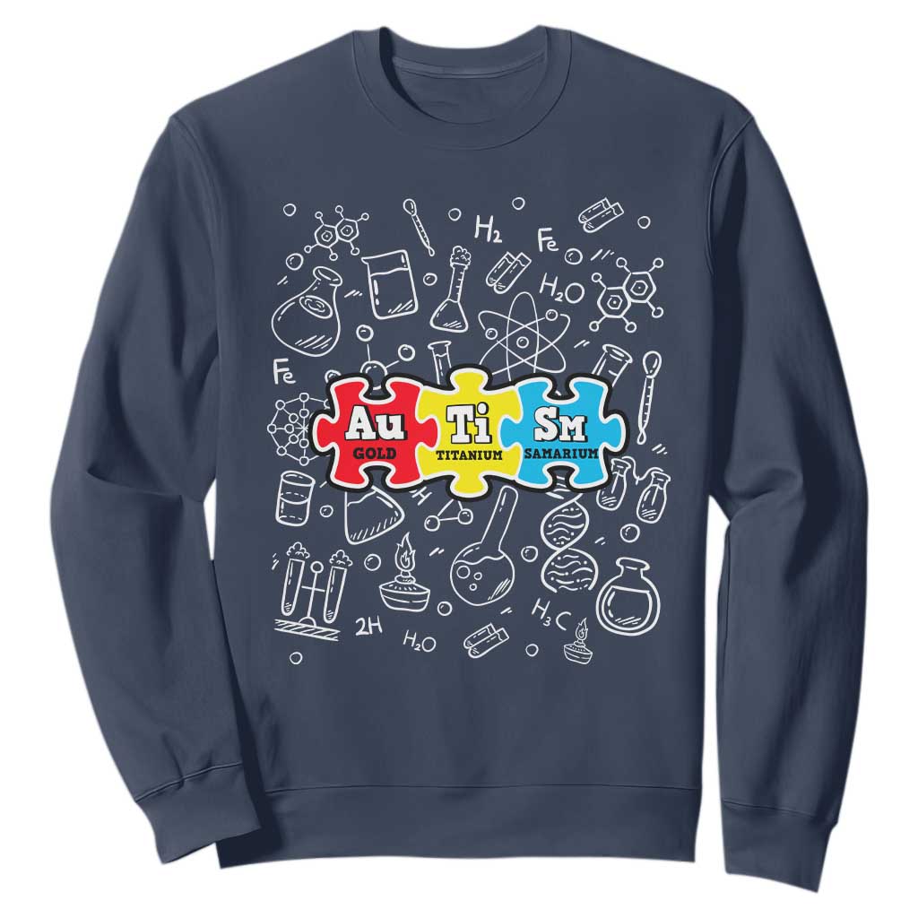 Autism Awareness Puzzle Periodic Table Autistic Sweatshirt TS09 Navy Printyourwear