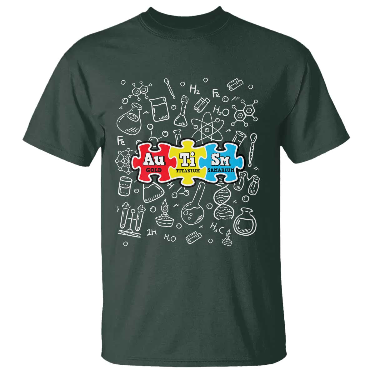 Autism Awareness Puzzle Periodic Table Autistic T Shirt TS09 Dark Forest Green Printyourwear
