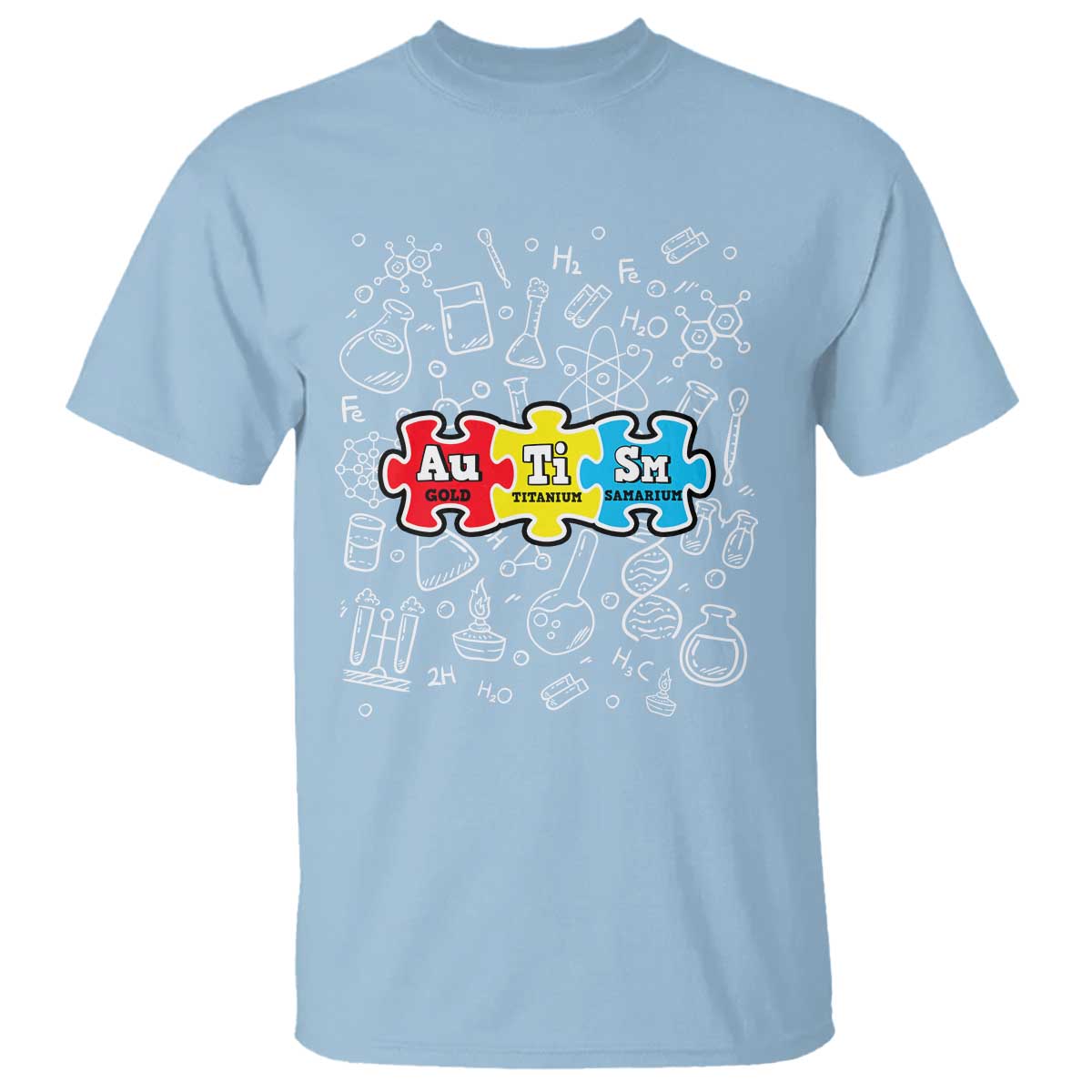 Autism Awareness Puzzle Periodic Table Autistic T Shirt TS09 Light Blue Printyourwear