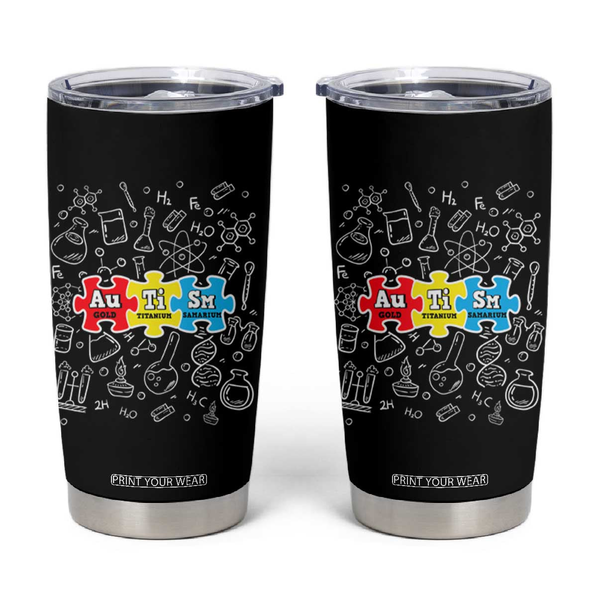 Autism Awareness Puzzle Periodic Table Autistic Tumbler Cup TS09 Black Print Your Wear