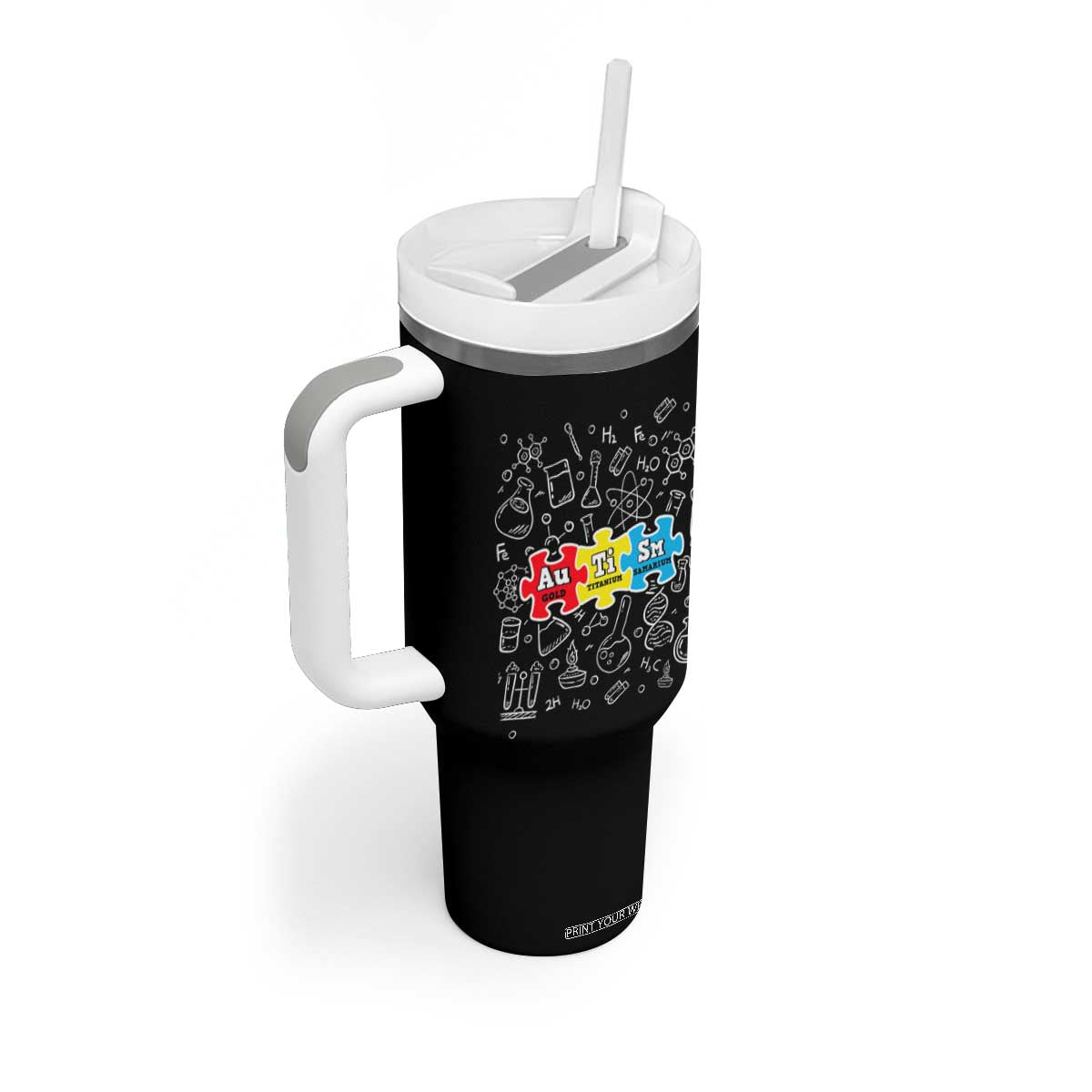 Autism Awareness Puzzle Periodic Table Autistic Tumbler With Handle TS09 Print Your Wear