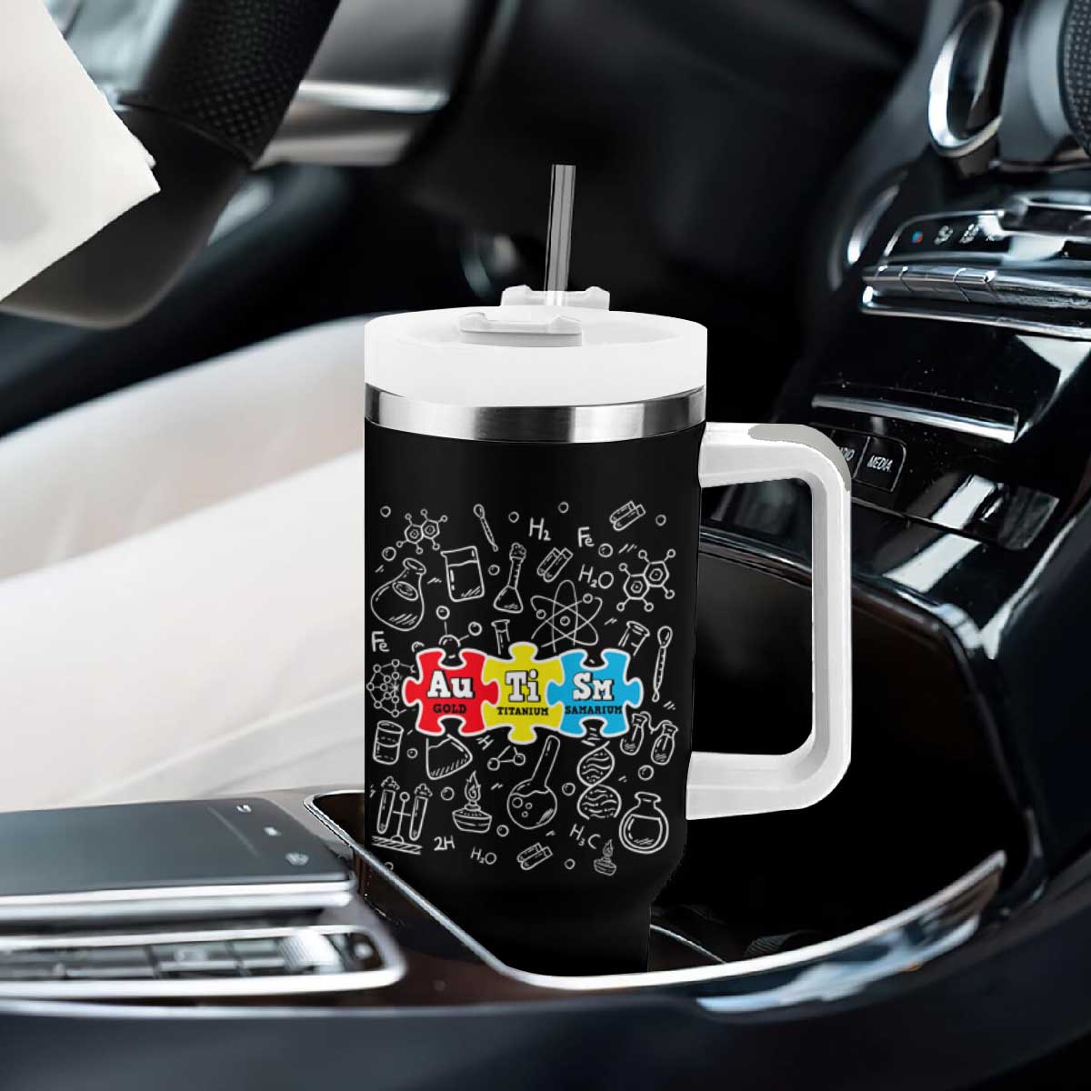 Autism Awareness Puzzle Periodic Table Autistic Tumbler With Handle TS09 Print Your Wear