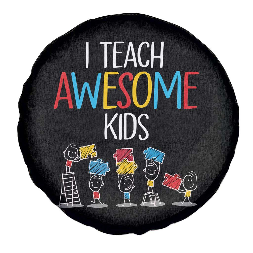 Autism Awareness Spare Tire Cover I Teach Awesome Kids Funny Puzzle Special Education Teacher TS09 Print Your Wear