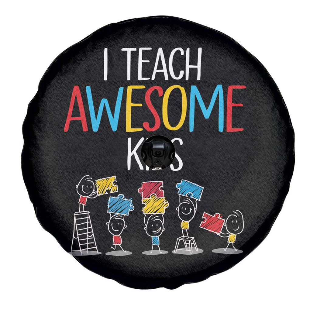 Autism Awareness Spare Tire Cover I Teach Awesome Kids Funny Puzzle Special Education Teacher TS09 Print Your Wear