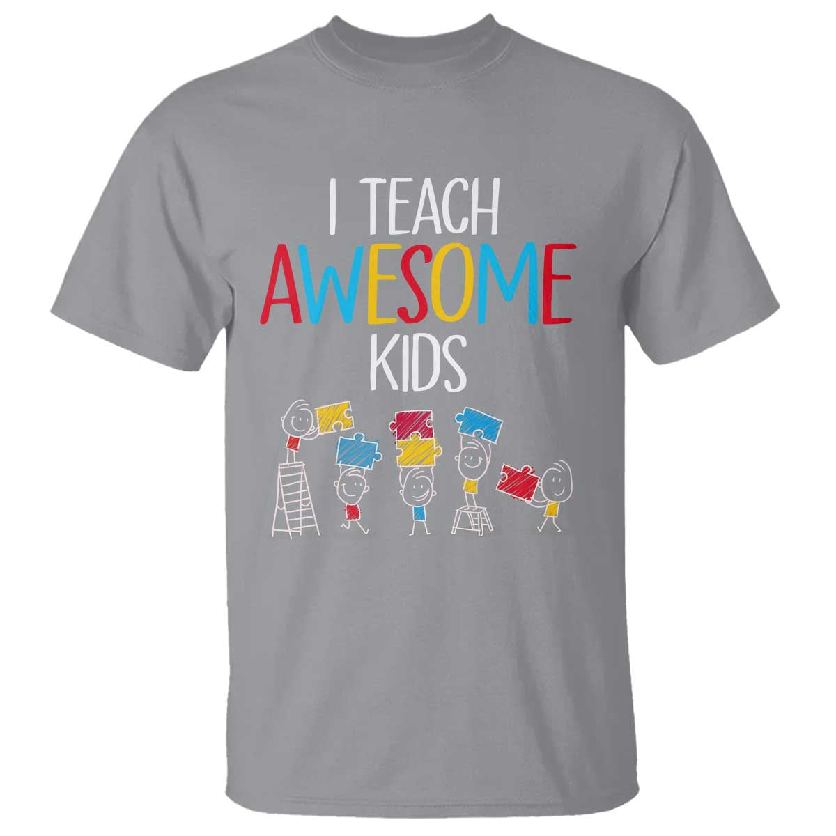 Autism Awareness T Shirt I Teach Awesome Kids Funny Puzzle Special Education Teacher TS09 Sport Gray Printyourwear