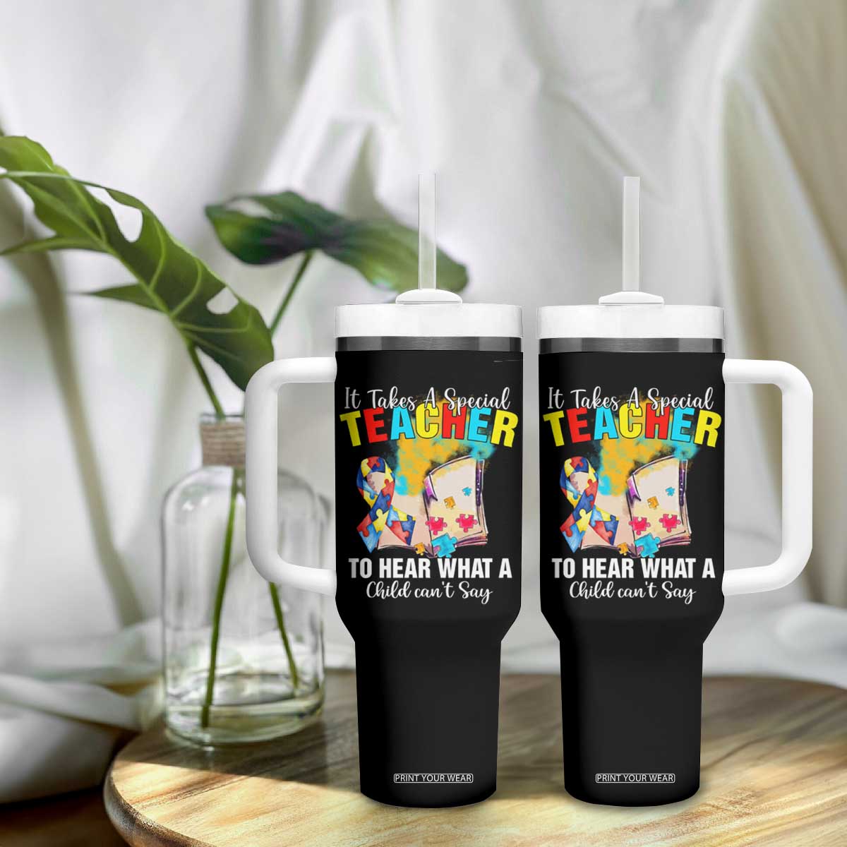Autism Awareness Tumbler With Handle It Takes A Special Teacher To Hear What A Child Can't Say TS09 Print Your Wear