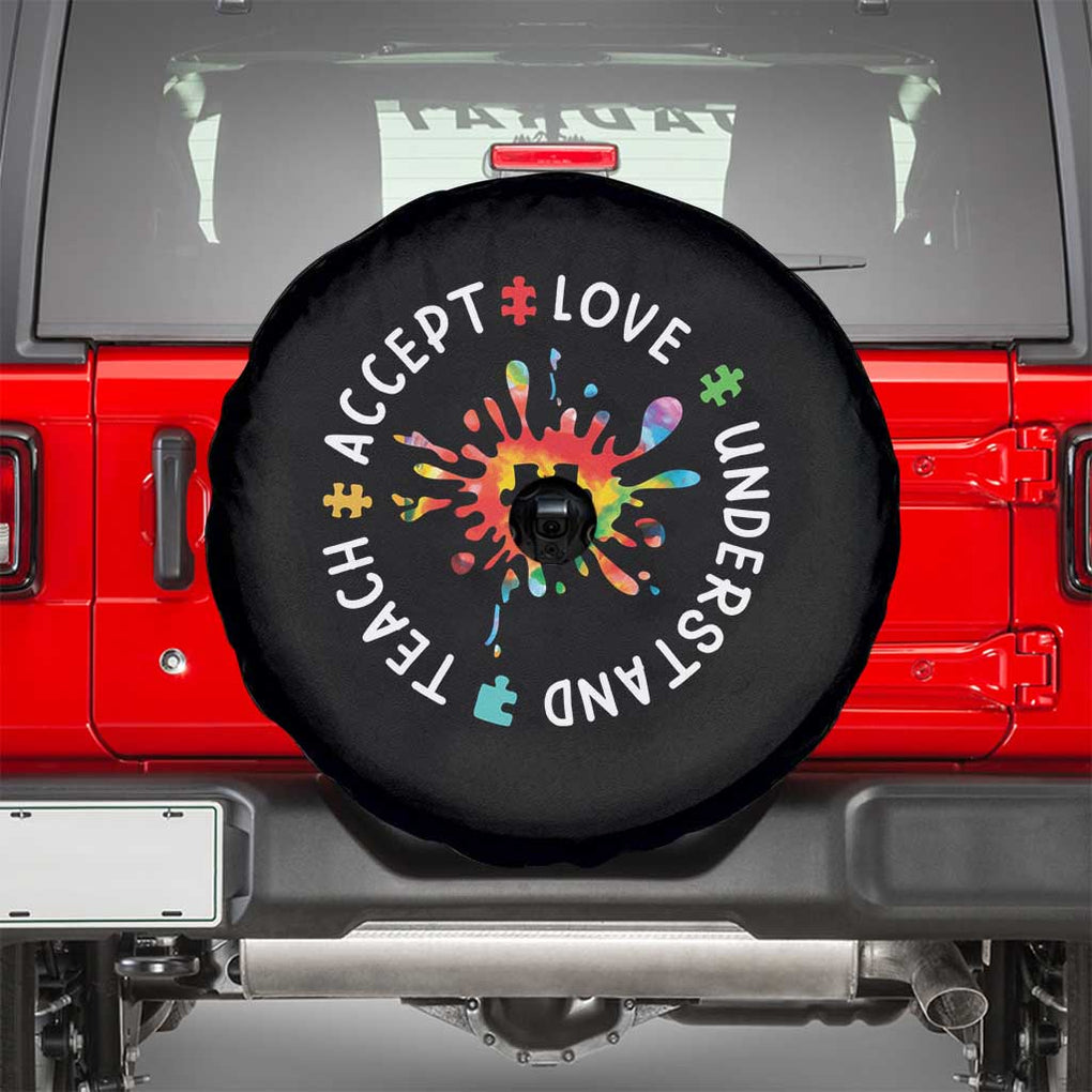 Autism Awareness Spare Tire Cover Special Teacher Teach Accept Understand Love TS09 Black Print Your Wear