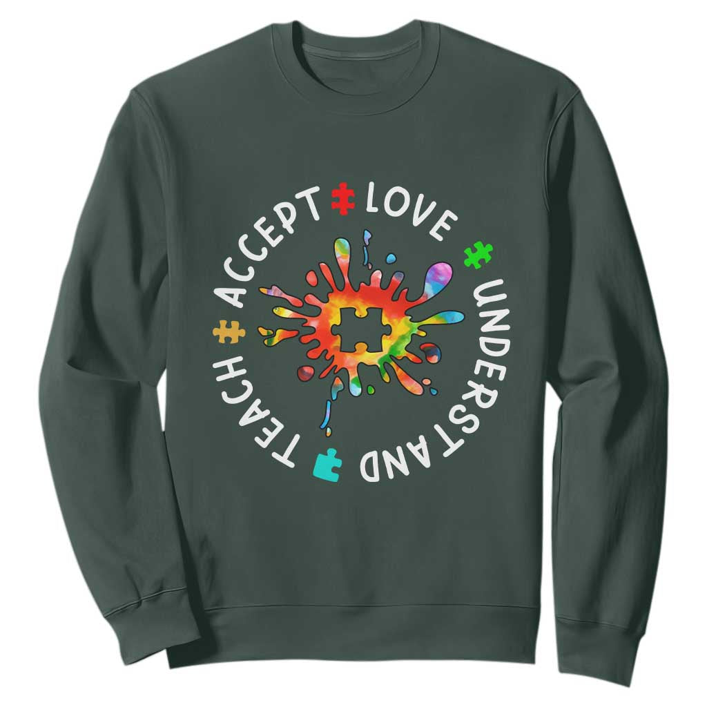 Autism Awareness Sweatshirt Special Teacher Teach Accept Understand Love TS09 Dark Forest Green Printyourwear