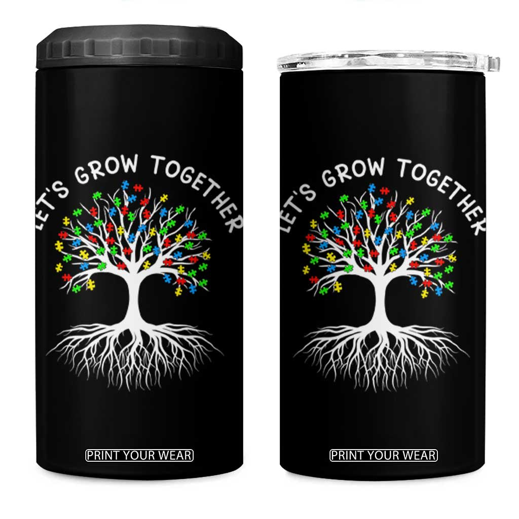 Autism Awareness 4 in 1 Can Cooler Tumbler Let's Grow Together Puzzle Flowers TS09 One Size: 16 oz Black Print Your Wear