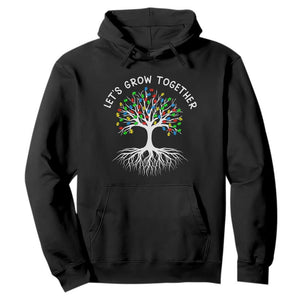 Autism Awareness Hoodie Let's Grow Together Puzzle Flowers TS09 Black Printyourwear