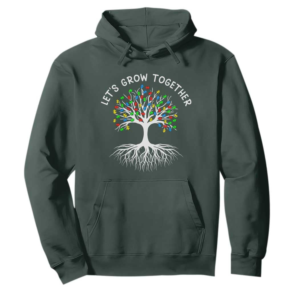 Autism Awareness Hoodie Let's Grow Together Puzzle Flowers TS09 Dark Forest Green Printyourwear