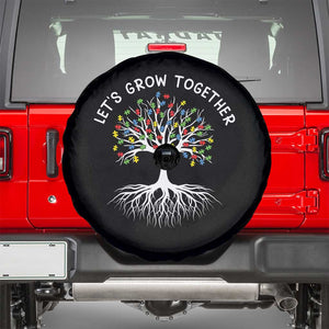 Autism Awareness Spare Tire Cover Let's Grow Together Puzzle Flowers TS09 Black Print Your Wear