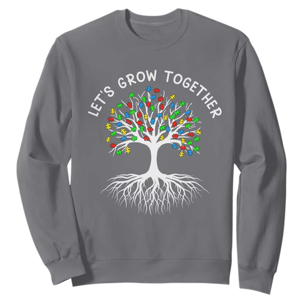 Autism Awareness Sweatshirt Let's Grow Together Puzzle Flowers TS09 Charcoal Printyourwear