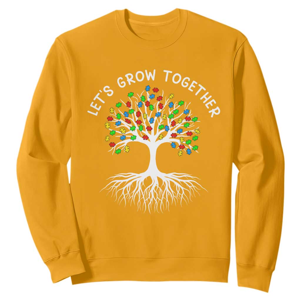 Autism Awareness Sweatshirt Let's Grow Together Puzzle Flowers TS09 Gold Printyourwear