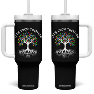 Autism Awareness Tumbler With Handle Let's Grow Together Puzzle Flowers TS09 One Size: 40 oz Black Print Your Wear