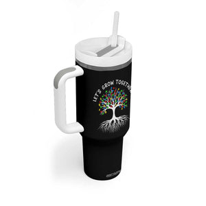 Autism Awareness Tumbler With Handle Let's Grow Together Puzzle Flowers TS09 Print Your Wear