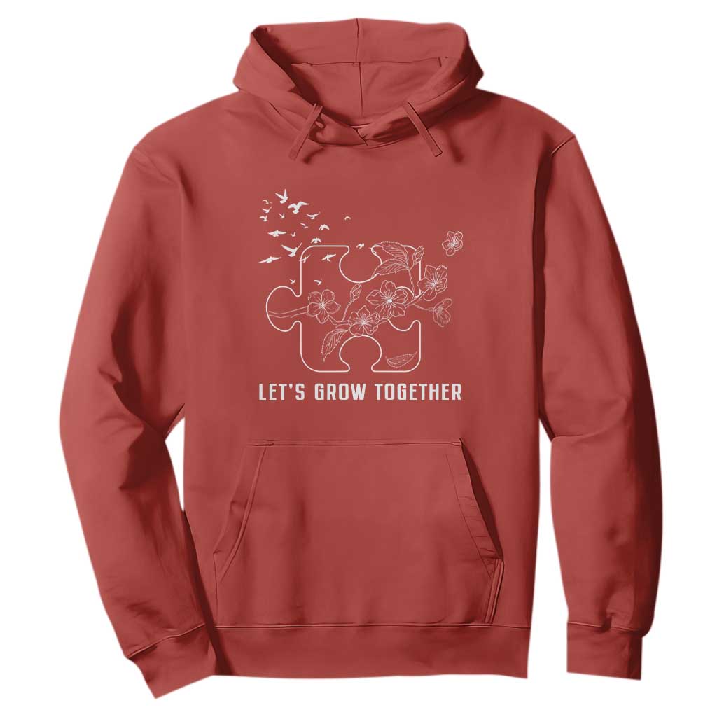 Autism Awareness Hoodie Let's Grow Together Puzzle Tree TS09 Red Printyourwear