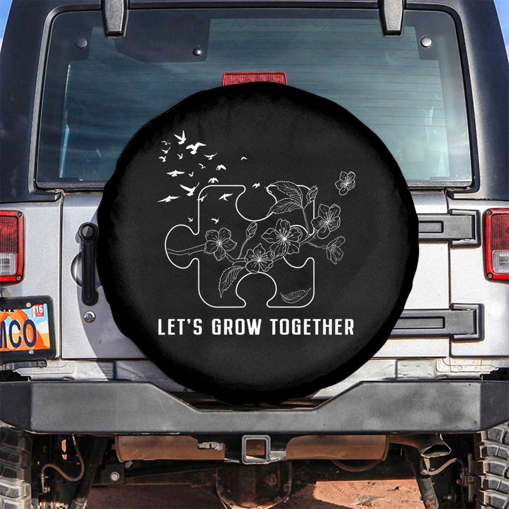 Autism Awareness Spare Tire Cover Let's Grow Together Puzzle Tree TS09 No hole Black Print Your Wear