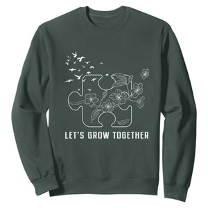 Autism Awareness Sweatshirt Let's Grow Together Puzzle Tree TS09 Dark Forest Green Printyourwear