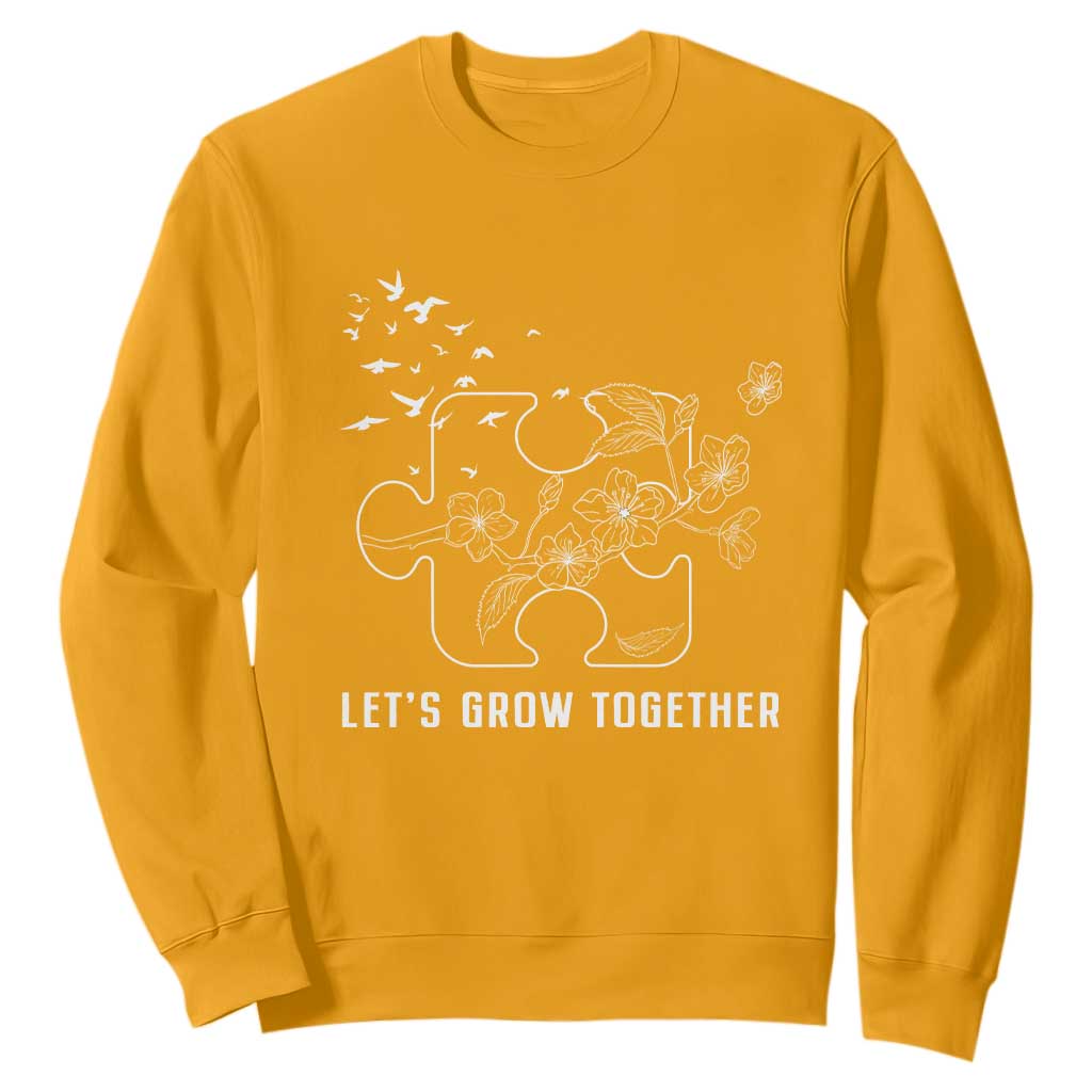Autism Awareness Sweatshirt Let's Grow Together Puzzle Tree TS09 Gold Printyourwear
