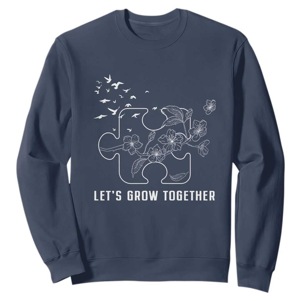 Autism Awareness Sweatshirt Let's Grow Together Puzzle Tree TS09 Navy Printyourwear