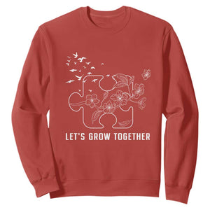 Autism Awareness Sweatshirt Let's Grow Together Puzzle Tree TS09 Red Printyourwear