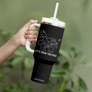 Autism Awareness Tumbler With Handle Let's Grow Together Puzzle Tree TS09 Print Your Wear