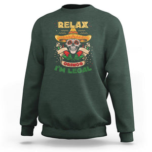 Funny Mexican Sweatshirt Relax Gringo I'm Legal Funny Skull Sombrero TS09 Dark Forest Green Printyourwear