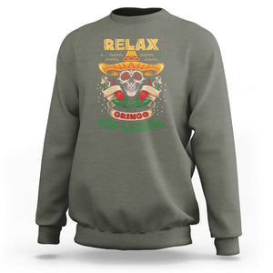 Funny Mexican Sweatshirt Relax Gringo I'm Legal Funny Skull Sombrero TS09 Military Green Printyourwear