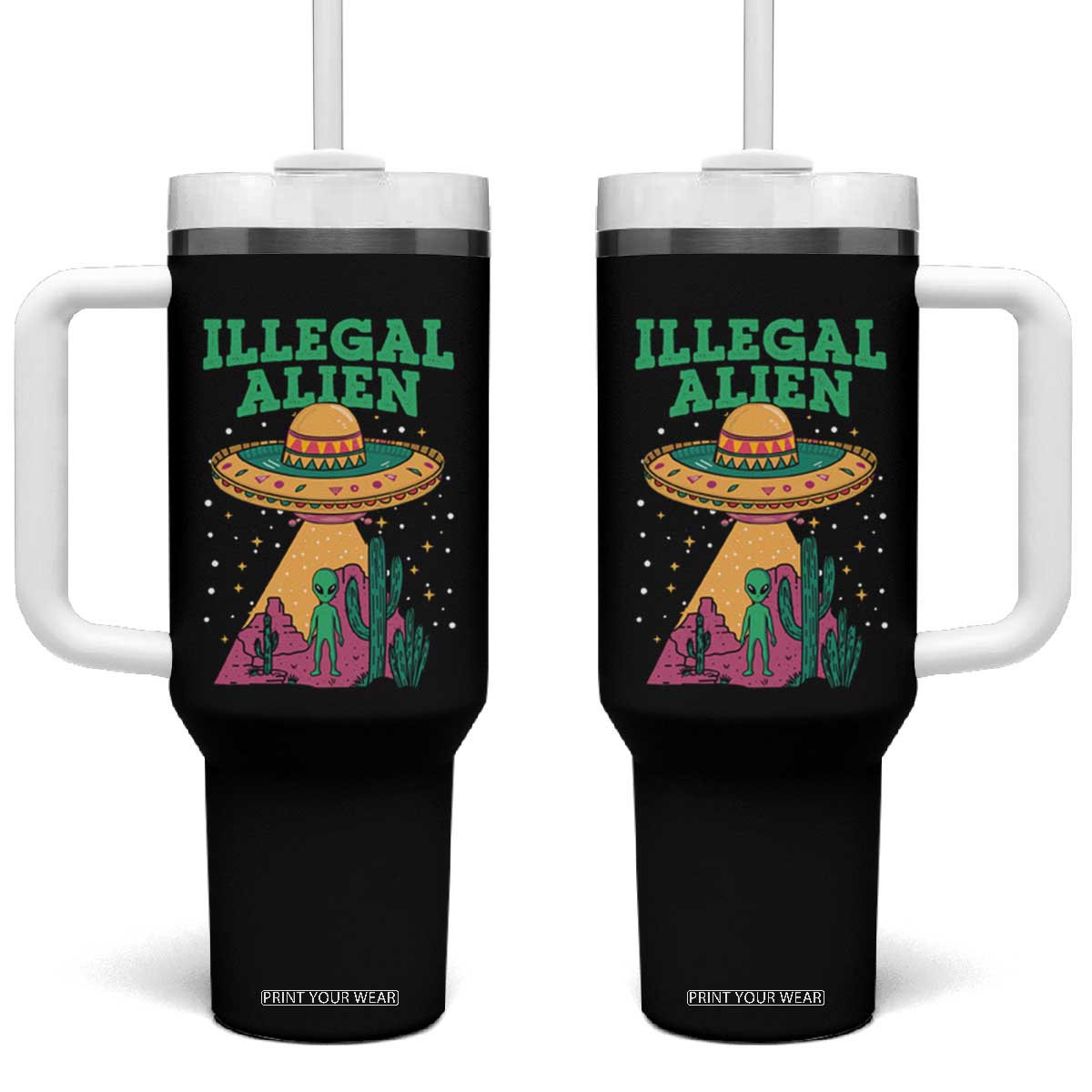 Funny Mexican Illegal Alien Tumbler With Handle TS09 One Size: 40 oz Black Print Your Wear