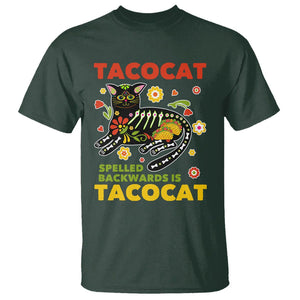 Funny Taco Cat Lover T Shirt Tacocat Spelled Backwards Tacos And Mexican Cats TS09 Dark Forest Green Printyourwear