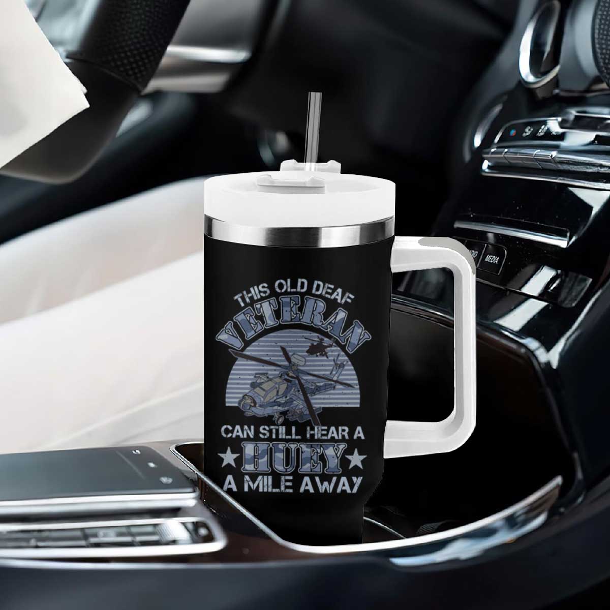Helicopter Pilot Veteran Tumbler With Handle This Old Deaf Veteran Can Still Hear A Huey A Mile Away TS09 Print Your Wear
